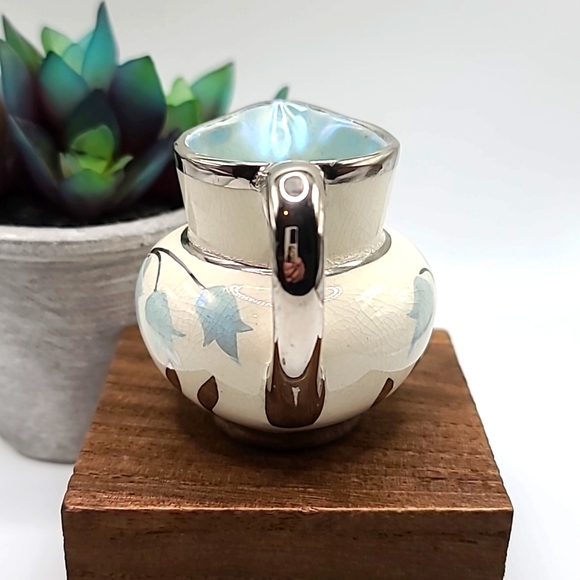 Antique Lancaster Silver Luster Blue Tulip Pitcher - Picture 3 of 6